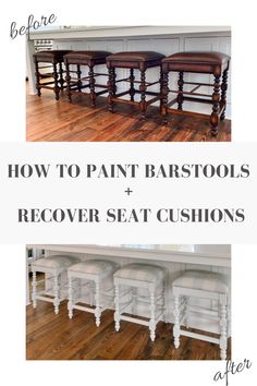 how to paint barstools and recover seat cushions in the kitchen or dining room