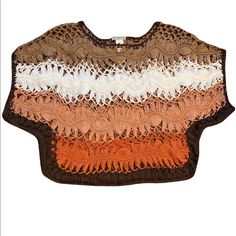 Wear It With A Top Or Long Sleeve Underneath. Super Soft Material In Brown, Off White, Peachy Brown And Rust. Beige Summer Beach Sweater, Beige Knitted Tops For Vacation, Beige Crochet Top For Fall Vacation, Beige Knitted Sweater For Vacation, Multicolor Open Knit Sweater For Vacation, Brown Open Knit Top, Cream Knit Sweater For Summer, Multicolor Open Knit Beach Sweater, Beige Pointelle Knit Tops For The Beach