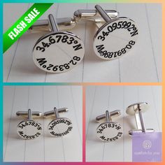 Coordinates Cufflinks,Silver Latitude Longitude Wedding Cufflinks,Personalized Wedding Cufflinks,Engraved Coordinate Cuffl inks for Groom #MenCufflinks #FatherOfTheBride #GpsCufflinks #CoordinatesCufflink #EngravedCufflinks #FatherOfTheGroom #CustomCufflinks #WeddingCufflinks #PersonalizeCufflink #SilverCufflinks Customizable Silver Jewelry For Formal Occasions, Silver Sterling Silver Cufflinks For Wedding, Silver Cufflinks For Wedding, Silver Cuff Jewelry For Father's Day, Silver Round Cufflinks For Anniversary, Silver Cufflinks For Anniversary, Engraved Silver Cufflinks For Anniversary, Silver Engraved Cufflinks For Wedding, Personalized Silver Cufflinks As Gift