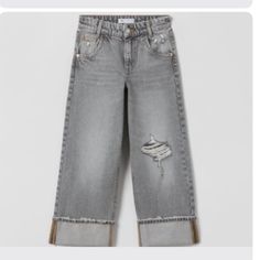 Zara Girls Distressed Fold Up Jeans Size 11-12. Distressed Hole In Jeans Is Larger Than Brand New (See Pic.) Super Cute! Sadly We’ve Grown Out Of These Jeans:( Hole In Jeans, Jean Zara, Zara Girl, Jeans Grey, Old Jeans, Jean Grey, Grow Out, Folded Up, Kids Bottoms