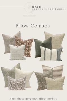 pillows with different colors and patterns are shown in this ad for pillow compos