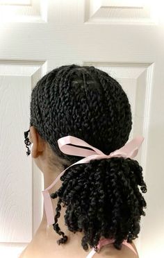 Black Girls Hairstyles Aesthetic, Bow In Natural Hair, 4c Hair Ribbon, Length Retention Natural Hairstyles, Type 4c Hairstyles Braids, Black Twists Hairstyles, 4c Hair Mini Twists, Mini Twist Styling Ideas, Hair Styles Natural Hair Black 4c