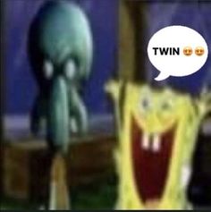 two cartoon characters are talking to each other in front of a tv screen with the caption twin