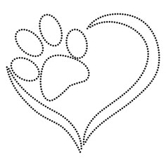 a heart shaped dotted line with an animal paw