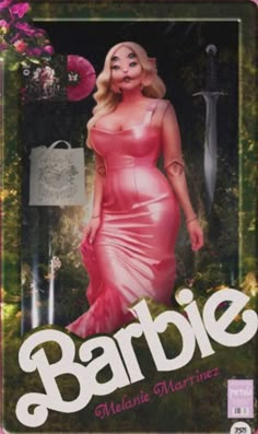 the cover to barbie magazine featuring a woman in a pink dress and holding a knife