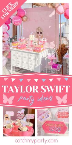 a pink and white party with lots of decorations