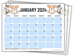 two calendars with dogs and cats on them