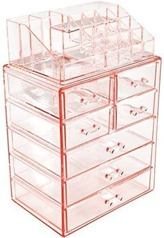 the drawers are clear and have multiple compartments