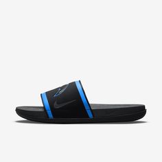 Cheer your team to victory in comfort with the Nike Offcourt (NFL Los Angeles Chargers) Slide. A cushy synthetic leather strap features your team’s logo, while an innovative foam midsole makes this slide so comfy, you’ll never want to take it off. Sporty Slide Sport Sandals For Sports, Functional Sport Sandals With Slip-resistant Sole, Functional Slip-resistant Sport Sandals, Sporty Slide Sandals, Sporty Slip-on Slides For Sports, Black Slip-resistant Slide Sport Sandals, Casual Black Sport Sandals For Training, Nike Sporty Slide Sport Sandals, Nike Sporty Slide Sandals