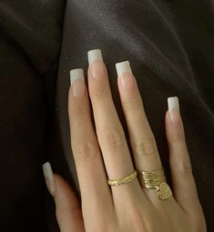 Simple White French Tip Nails Square, Blurred French Tip Nails, Italian French Tip Nails, Rihanna French Tip Nails, Nails Inspo Aesthetic Coffin, Square 90s Nails, Half Inch Nails, Carmela Soprano French Nails, Old French Tip Nails