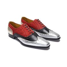 Handmade+Oxford+Wing+Tip+brogue+red+suede,black+calf+leather+and+metallic+patent+leather+Lace+Up+Shoes+For+Men's      Upper+Material+Genuine+Leather+&+Suede    Inner+Linings+Soft+Leather+    Style+Lace+Up+Oxfords+Dress+Shoes    Color+Multi    Sole+Leather    Gender+Male+    Heel+Leather+    Manuf... Leather Lace Up Shoes, Custom Design Shoes, Studded Jacket, Shoes Custom, Leather Boot Shoes, Leather Style, Shoes Color, Red Suede, Up Shoes