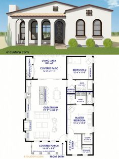 the floor plan for a two story house with an attached garage and living room area