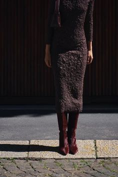 TEXTURED KNIT DRESS - Eggplant | ZARA United States Boatneck Dress, Nude Outfits, Boat Neck Dress, Dress Knit, Zara Dress, Cardigan Sweater Dress, Dress With Long Sleeves, Shirt Blouses Tops, Round Neck Dresses