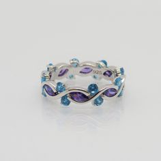 Vintage Sterling Silver Aquamarine & Amethyst Band Ring...Marked 925...Total of weights 3.8grams... Size 9...Measure of Band 5.8MM...It's in very good condition. Blue Amethyst Anniversary Ring, 9 Dimensions, Ring Inspo, Hogwarts Legacy, Lovely Ring, Multi Stone Ring, Multi Stone, Sterling Silber, Gold Bands