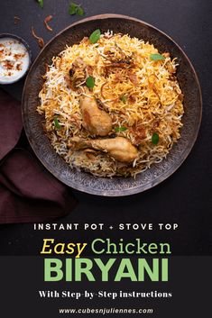 the instant pot and stove top easy chicken biryani recipe is ready to be eaten