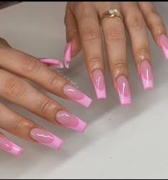 Pink Tip Nails, Pink Summer Nails, Pink Coffin, Prom Nail, Graduation Nails, 2022 Graduation, Classy Acrylic Nails, Pink French