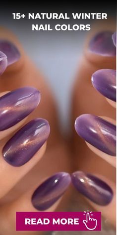 Natural Winter Nails, Late Winter Nails, Natural Nail Colors, Simple Nails Design, Pink Holographic Nails, Do It Yourself Nails, Daisy Acrylic Nails, Winter Nail Colors, Purple Ombre Nails