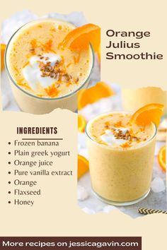 Whip out the blender because it’s time to make a refreshing Orange Julius smoothie! This recipe is a healthy version of the traditional drink. I’ve added some nutritional benefits that you can blend in and have ready to drink in five minutes or less! Fruits Yogurt, Orange Julius Smoothie, Orange Julius Recipe, Orange Juice Recipes, Orange Smoothie Recipes, Healthy Smoothie Recipe, Recipe For Summer, Orange Julius, Orange Smoothie