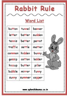 the rabbit word list is shown in red and white