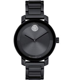 From Movado Bold&#x2C; this women's watch features:Black ceramic round caseApprox. 7.75mm case thicknessApprox. 34mm case diameterBlack dialQuartz analog movementBlack ceramic braceletPush button deployment closureWater resistance 3ASwiss madeImported. Modern Black Diamond Watch, Modern Black Round Diamond Watch, Black Watches With Diamond Hour Markers And Round Dial, Black Diamond Watch With Diamond Hour Markers, Black Watches With Diamond Hour Markers, Black Diamond Watch With Round Dial, Black Round Watch With Metal Dial, Black Metal Dial Round Jewelry And Watches, Black Round Jewelry And Watches With Metal Dial