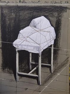 a drawing of a chair with a sheet covering it