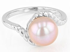 9mm Pink Cultured Freshwater Pearl Rhodium Over Sterling Silver Ring. Measures approximately 7/16" L x 5/16" W and is not sizeable. Colors, shapes, and sizes may vary. Pink Rings, Pink Pearl Ring, Rings Pearl, Broken Chain, Pearl Types, Pearl Strands, Types Of Rings, Cultured Pearls, Sterling Silver Ring