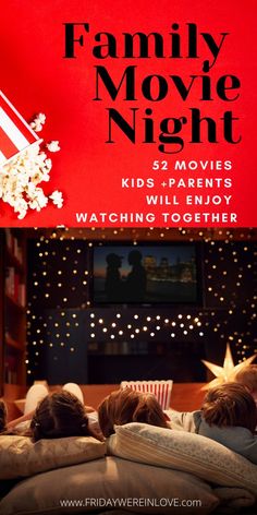 family movie night with kids and parents watching tv together