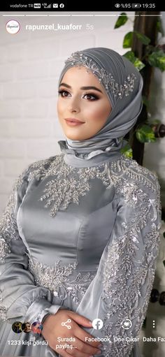 Blush And Grey Wedding, Wedding Hijab Styles, Bridal Hijab Styles, Islamic Modest Fashion, Islamic Fashion Dresses, Hijab Dress Party, Muslimah Wedding Dress, Muslimah Wedding, Muslim Evening Dresses