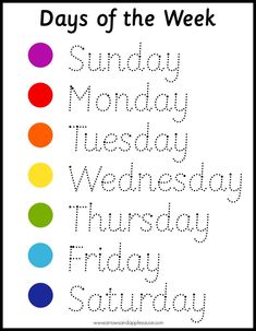 the days of the week for kids to practice their handwriting and numbers with this printable activity