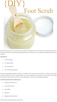 Diy Foot Scrub Recipes, Sugar Body Scrub Diy, Foot Scrub Recipe, Homemade Foot Scrub, Diy Body Scrub Recipes, Diy Sugar Scrub Recipe, Body Scrub Recipe, Sugar Scrub Homemade, Homemade Scrub