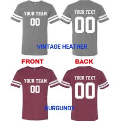 FRONT and BACK CUSTOMIZED FOOTBALL TEE SHIRT - FAN JERSEY Please Let Us Know Your Front and Back Custom Clearly When you place your order, Leave a CUSTOMER NOTE about customization. Exp: Front Text: TEAM A Front Number: 25 Back Text: JOHN Back Number: 25 Front number size: 5 inches high Back Number size :8 inches high Text size max 13 inches long PLEASE SEE THE PRODUCT PICTURES BEFORE ORDER Our Navy Color is VINTAGE NAVY (Greyish Navy) If you have any other customization idea, please share with Back Number, Football Tee, Watch Football, Personalized Football, Football Tees, Team Jersey, Team Name, Team Names, Football Jersey