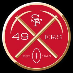 a red and gold emblem with two crossed baseball bats in the center, on a black background