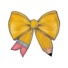 a drawing of a yellow bow with pink pencils on the bottom and one end