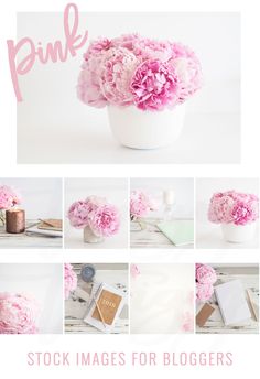 pink peonies in a white vase with text overlaying photoshopped images for bloggers