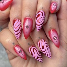 Pink Futuristic Nails, Pink Girlie Nails, Pink Candy Nails, Pink Funky Nails, Extravagant Nails Designs, February Nails, Edgy Nails, Red Nail Designs, Pretty Nail Art Designs