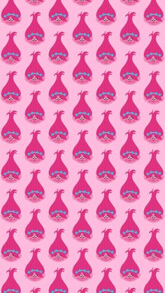 a pink wallpaper with blue and purple designs on the bottom, and an image of a