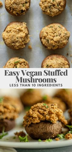 easy vegan stuffed mushrooms on a white plate