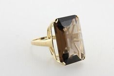 Estate 10K Yellow Gold Large Emerald Cut Bold Smoky Quartz Cocktail Ring Sz 6.5 | eBay Classic 14k Gold Brown Ring, Antique Brown Rings For Formal Occasions, Elegant Brown Rings For Formal Occasions, Formal Brown 14k Gold Rings, Formal Hallmarked Rectangular Ring, Formal Rectangular Hallmarked Ring, Classic Brown Jewelry For Formal Occasions, Classic Brown Jewelry For Formal Events, Brown Jewelry With Prong Setting For Formal Occasions