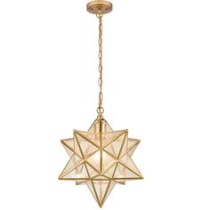 a chandelier hanging from the ceiling with an intricate star design on one side