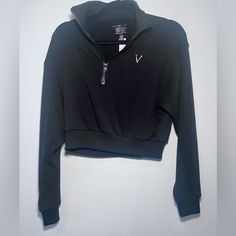 Black Crop Victoria’s Secret Jacket. It Has A V On The Front Of The Jacket. Victoria's Secret Long Sleeve Sweatshirt For Fall, Black Crop, The Cutest, Victoria’s Secret, Victoria's Secret, Sweaters For Women, Women Shopping, Black, Color