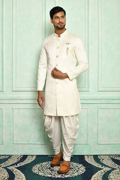 Buy Off White Matka Silk Sherwani Set For Men by Siddartha Tytler Online at Aza Fashions. For Men, Silk, White