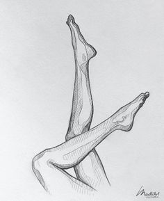 a pencil drawing of a woman's legs in the air