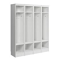 a white locker with four doors and three shelves