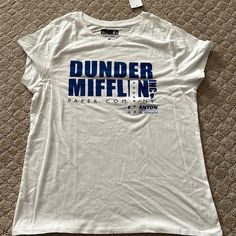 White Tshirt Perfect For Laying Around Or Running Errands, Rep Your Favorite Show! Never Worn, Nwt Adidas Shirt Women, Graphic Band Tees, Favorite Show, White Short Sleeve Shirt, Embellished Shorts, Dunder Mifflin, Adidas Shirt, Grey Shorts, Graphic Tee Shirts