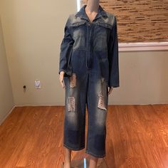 Boutique Distressed Short Jean Coveralls With Zipper Front Closure Size Xl Blue Cotton Zipper Closure Pockets 21" Armpit To Armpit 23" Sleeve 27" Rise 22" Inseam No Material Tags No Stretch New Never Worn Distressed Overalls For Fall, Blue Distressed Denim Overalls, Distressed Blue Overalls, Blue Distressed Denim Overall Jumpsuit, Blue Distressed Denim Jumpsuit, Tube Top Jumpsuit, Leopard Jumpsuit, Classy Jumpsuit, Long Pant Jumpsuit