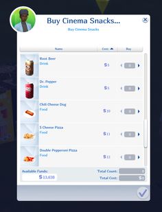 the menu for an app that allows customers to order their food and drink from different stores