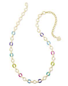 Enamel embellishments on a chain necklace? Yes, please! Celebrate color and have some fun with the Kelsey Gold Chain Necklace in Multi Mix, your new favorite layering essential you’ll find every reason to wear. Metal 14k Yellow Gold Over Brass Material Turquoise Enamel, Purple Enamel, Neon Magenta Enamel, Chartreuse Enamel, Light Blue Enamel Closure Lobster Clasp Size 15.5" Chain With 3" ExtenderDue to the one-of-a-kind nature of the medium, exact colors and patterns may vary slightly from the image shown. | Kendra Scott Kelsey Gold Chain Necklace in Multi Mix | Mixed Stones Dainty Jewelry Necklace, Engagement Rings Sale, Bar Jewelry, Gold Statement Necklace, Gold Band Ring, Gold Bracelet Chain, Initial Jewelry, Kendra Scott Jewelry, Earring Sale