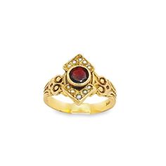 --Stone(s):-- (1) Natural Genuine Garnet - Round Cut - Bezel Set - Deep Brownish Red Color (10) Seed Pearls Material: Solid 14k Yellow Gold Weight: 3.48 Grams Ring Size: 5.5 (fitted on a finger, we can custom size this ring) Width: 8.1mm (0.31") (measured from top - east to west) Height: 13.74mm (0.54") (from top - measured north to south) Thickness: 4.4mm (height off finger) Condition: Vintage, Victorian revival piece w/ nice patina. Shows some wear, great condition. Stock Number: JO-17017063 F Victorian Gold Jewelry With Stone Setting, Gold Multi-stone Garnet Jewelry, Gold Garnet Multi-stone Jewelry, Vintage Gold Garnet Birthstone Ring, Gold Garnet Multi-stone Ring, Vintage Gold Jeweled Rings, Petite Ring, Victorian Revival, Zierlicher Ring