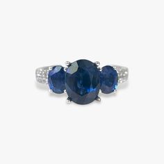 18k White Gold Blue Sapphire Diamond Pavé Three-Stone Ring Blue Sapphire Diamond, Three Stone Rings, Brilliant Diamond, Sapphire Diamond, Three Stone, Stone Ring, Pave Diamonds, Stone Rings, Blue Sapphire