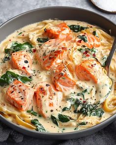 Salmon Florentine - Recipessin Salmon Florentine Recipe, Salmon Florentine, Salmon With Cream Sauce, Spinach Sauce, Salmon With Lemon, Lemon Orzo, Salmon Spinach, One Skillet, Garlic Butter Chicken